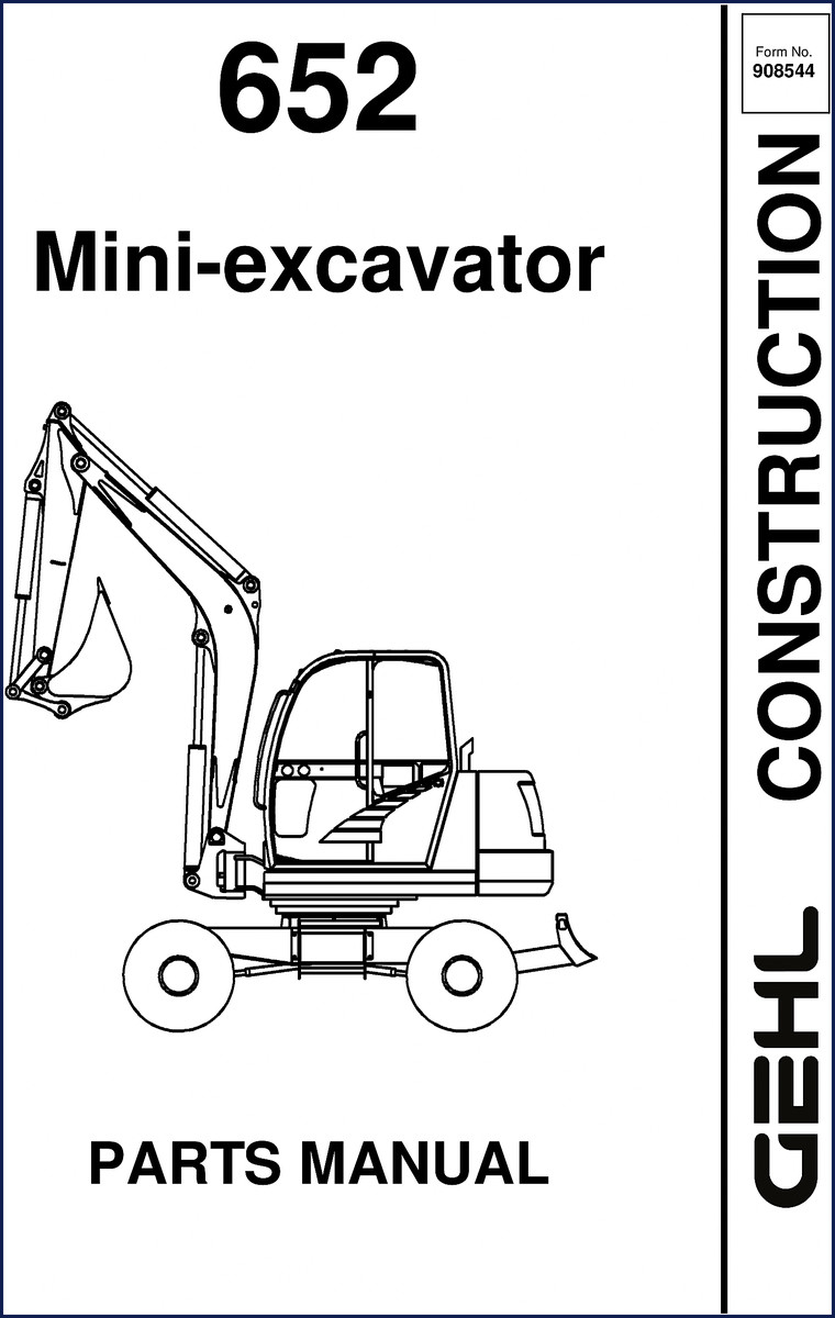 GEHL 652 Parts Catalog factory manual cover page showing mini-excavator and model number