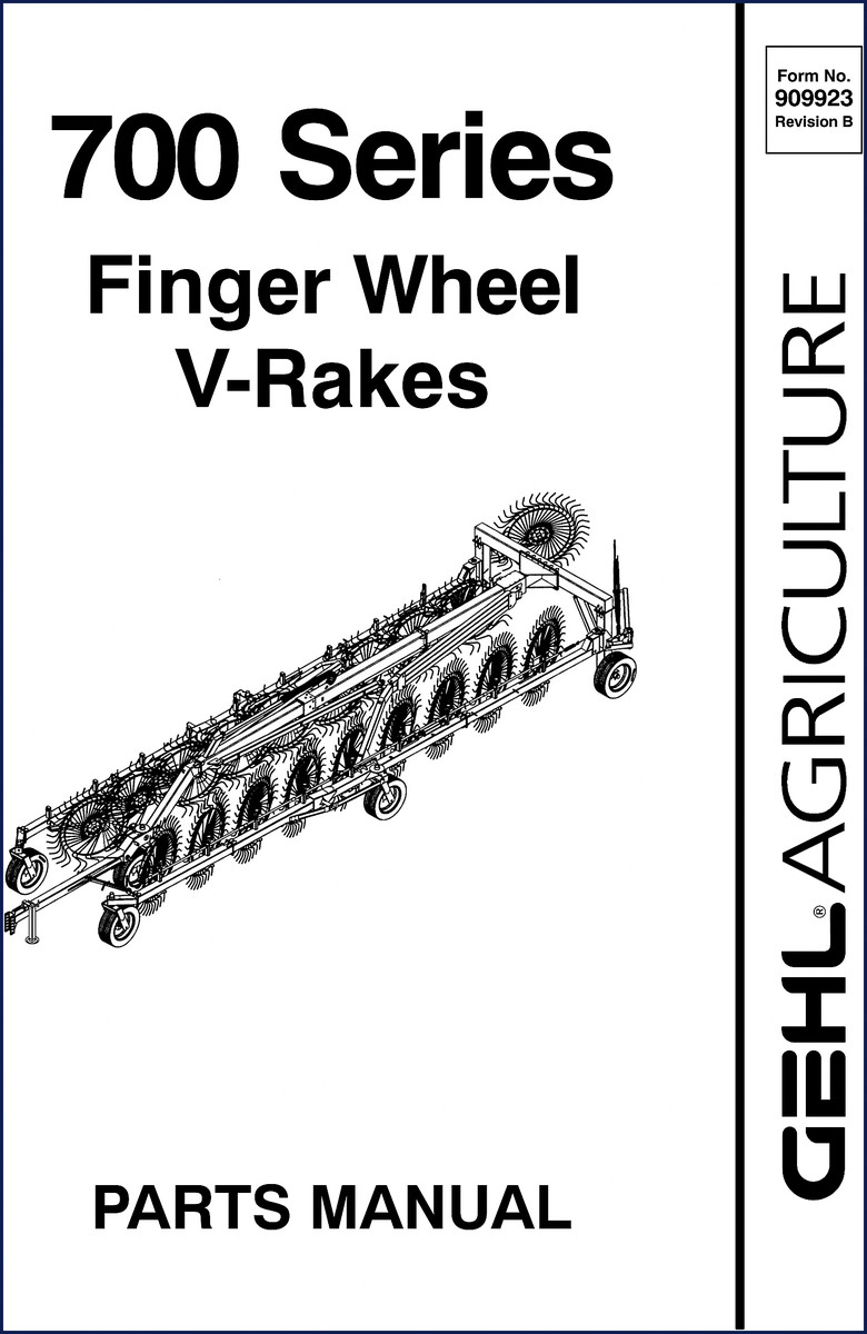 GEHL 700 Series V-Rake Parts Catalog cover page showing parts manual document