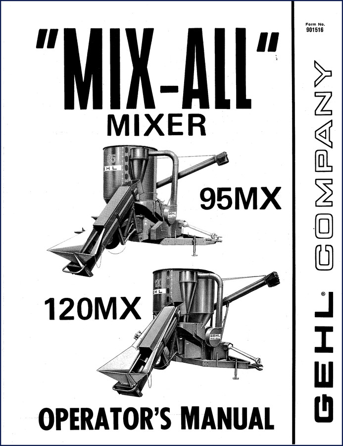 GEHL 95MX and 120MX Mix-All Operators Manual cover diagram and decal locations