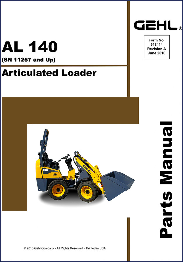 GEHL AL 140 2010 Parts Catalog cover showing articulated loader and manual title