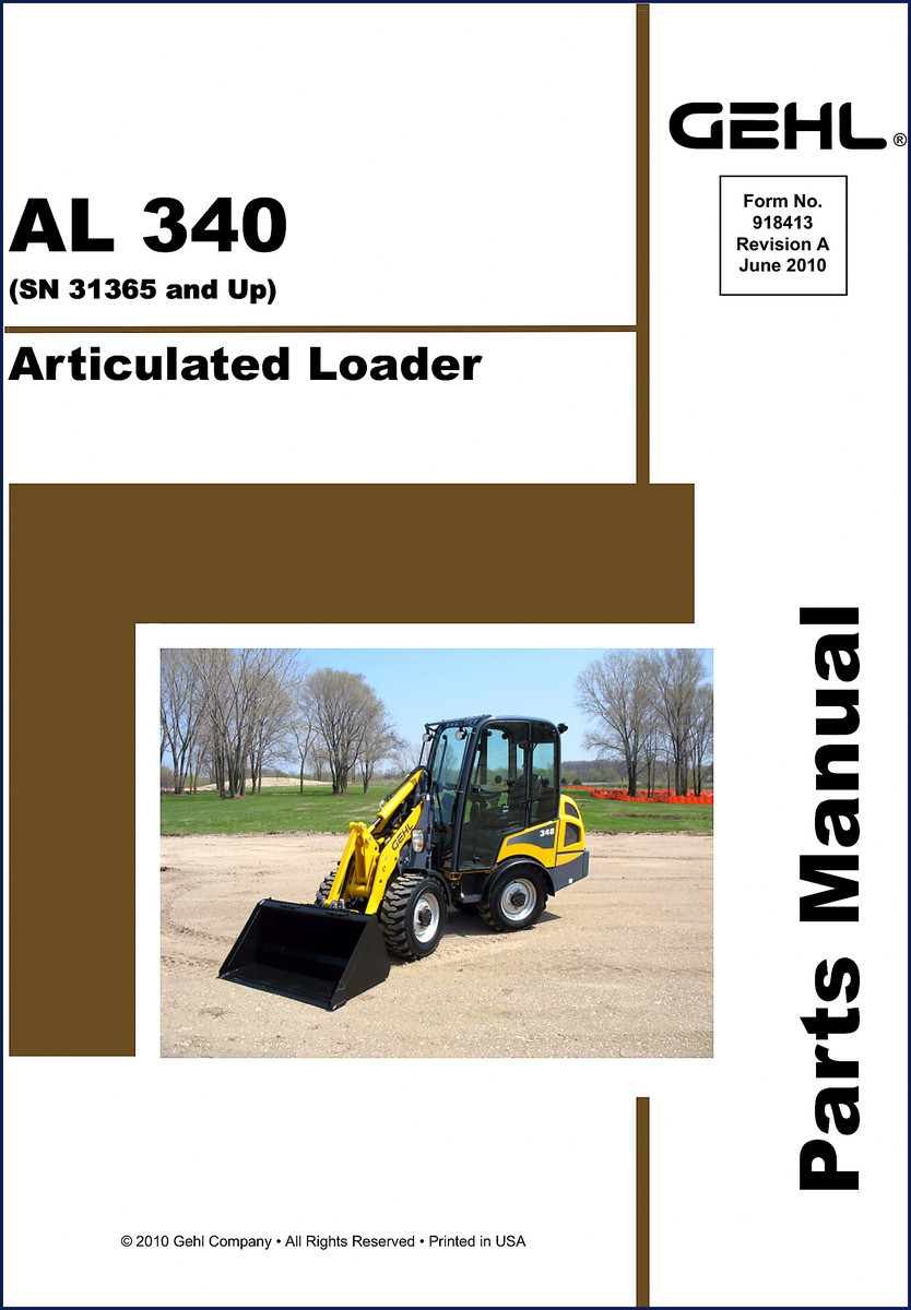 GEHL AL 340 2010 Parts Catalog cover page showing articulated loader diagram