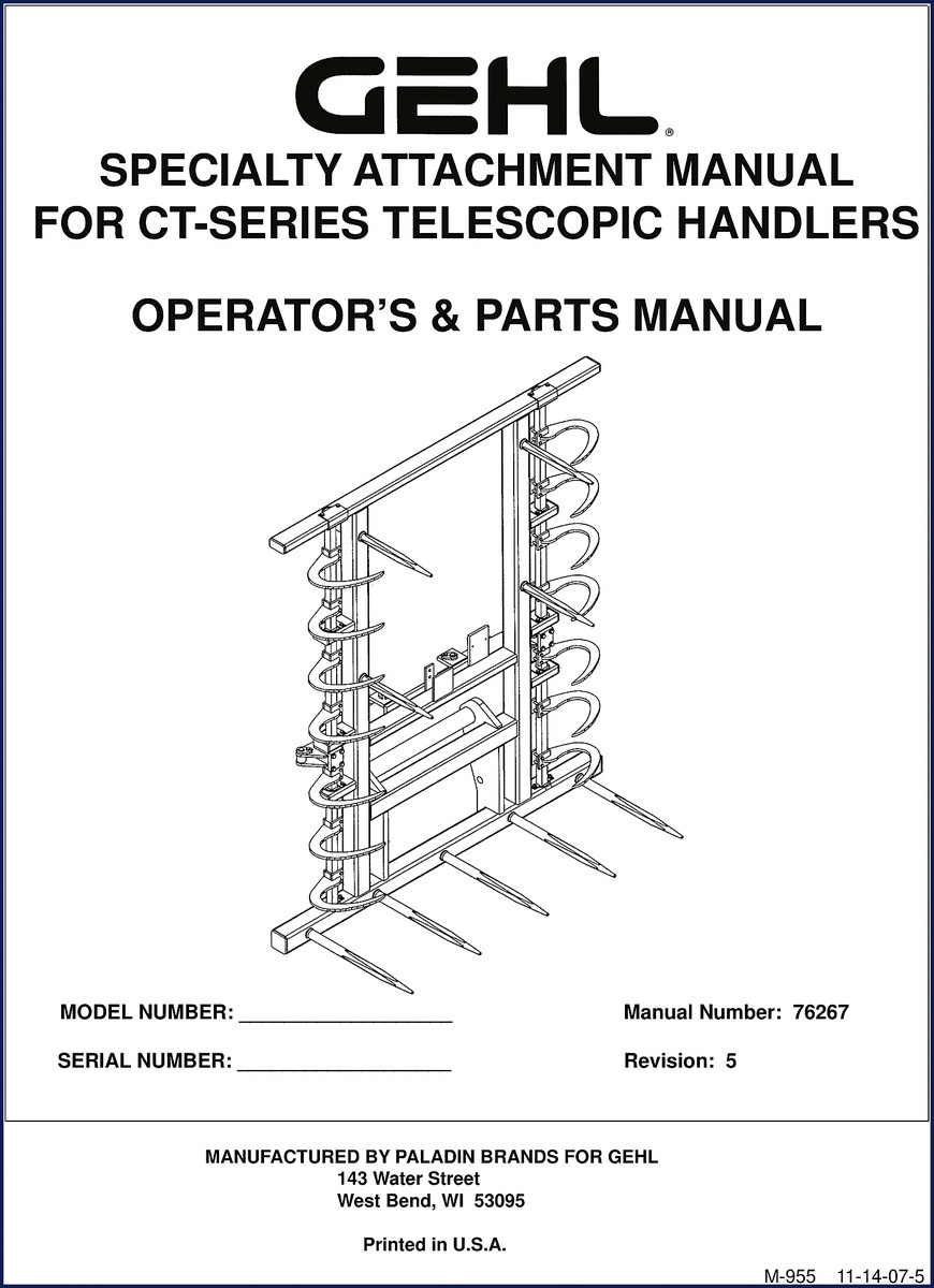 GEHL CT-Series 2007 Operator's and Parts Manual cover – OEM documentation for telescopic handlers