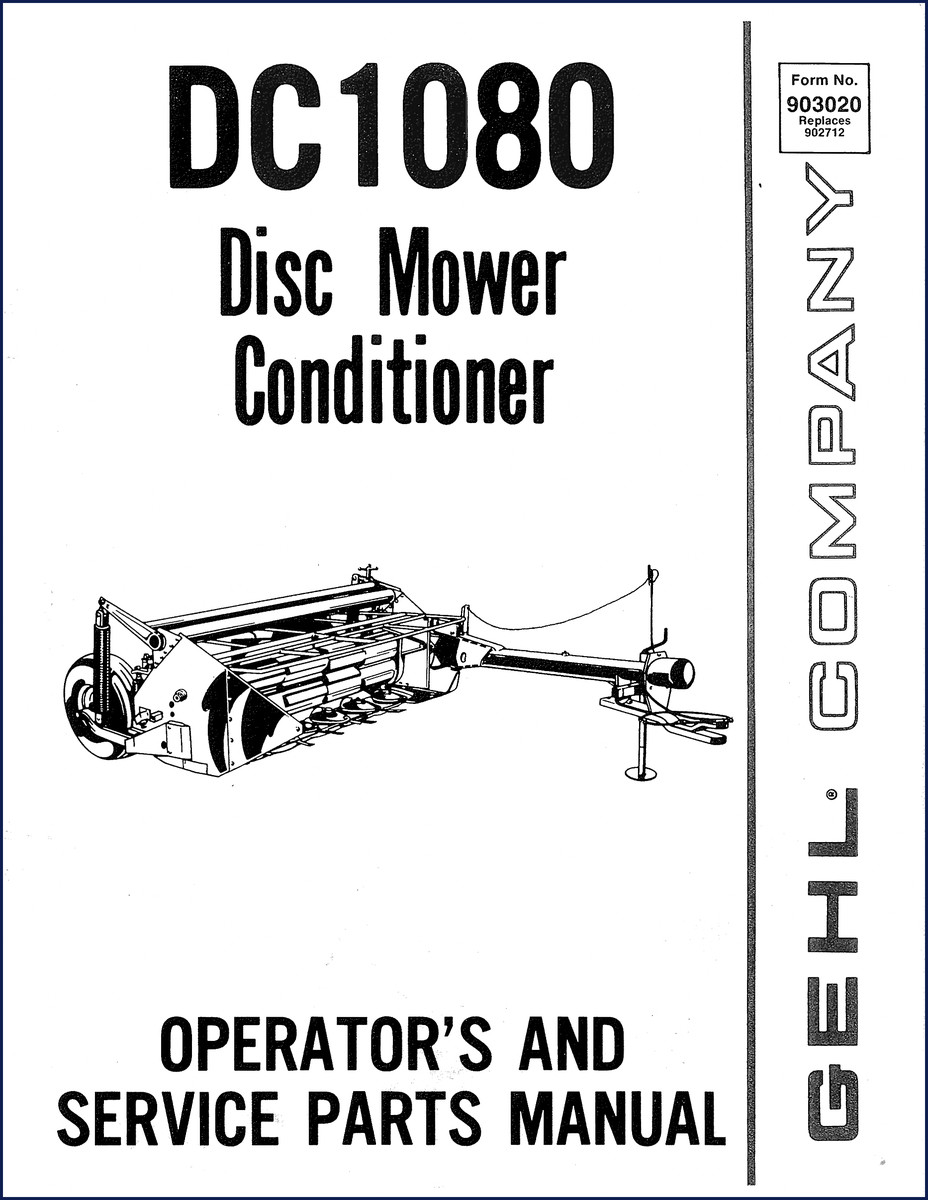 GEHL DC1080 Disc Mower Conditioner Parts Catalog cover showing operator and service parts manual
