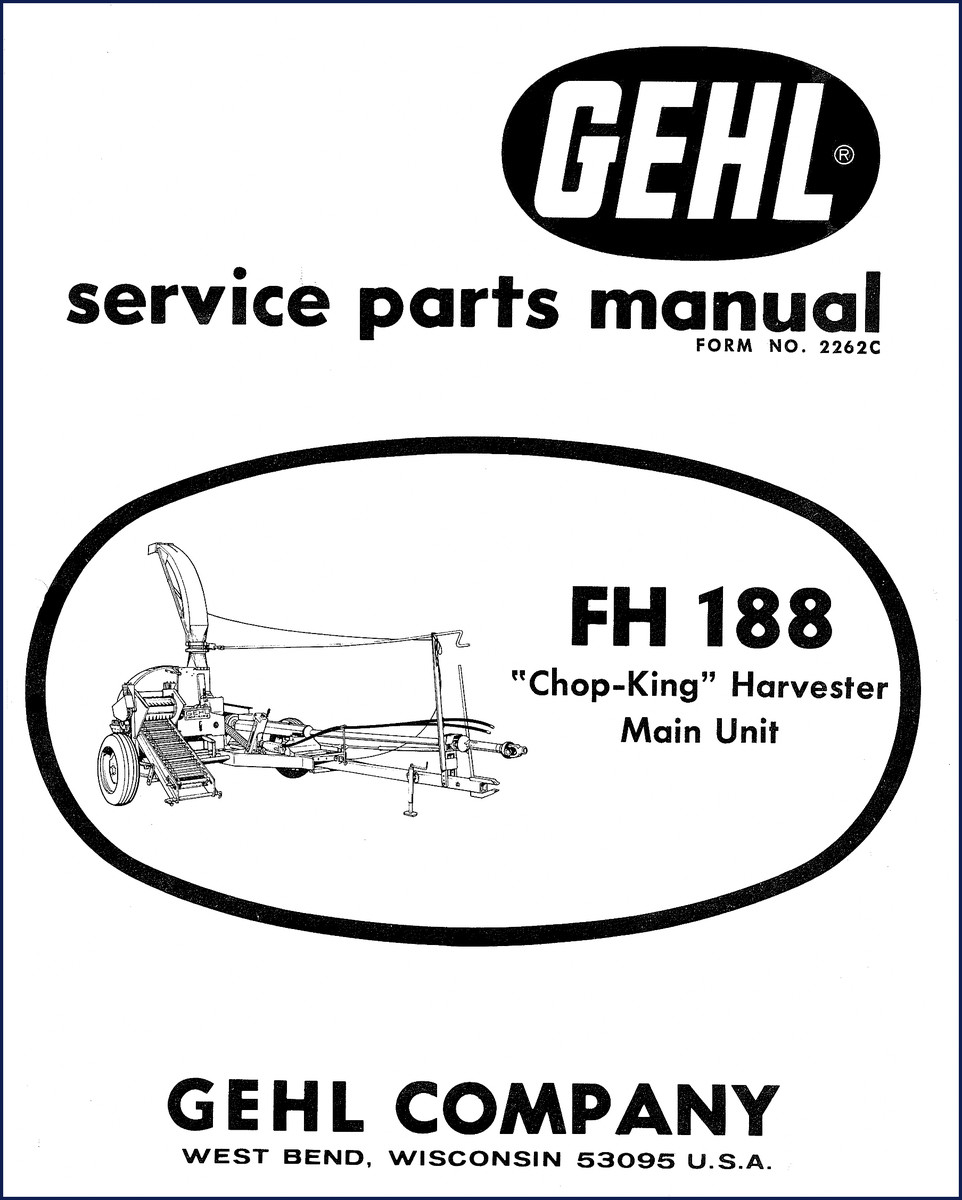 GEHL FH 188 Chop-King Harvester parts catalog cover showing OEM service parts manual