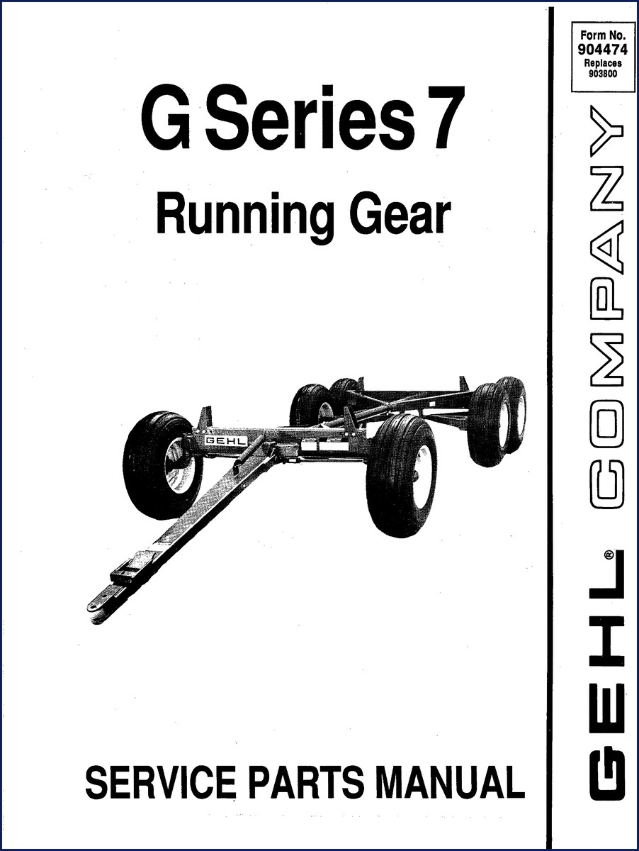 GEHL G Series 7 Parts Catalog cover page showing running gear diagram and part number reference