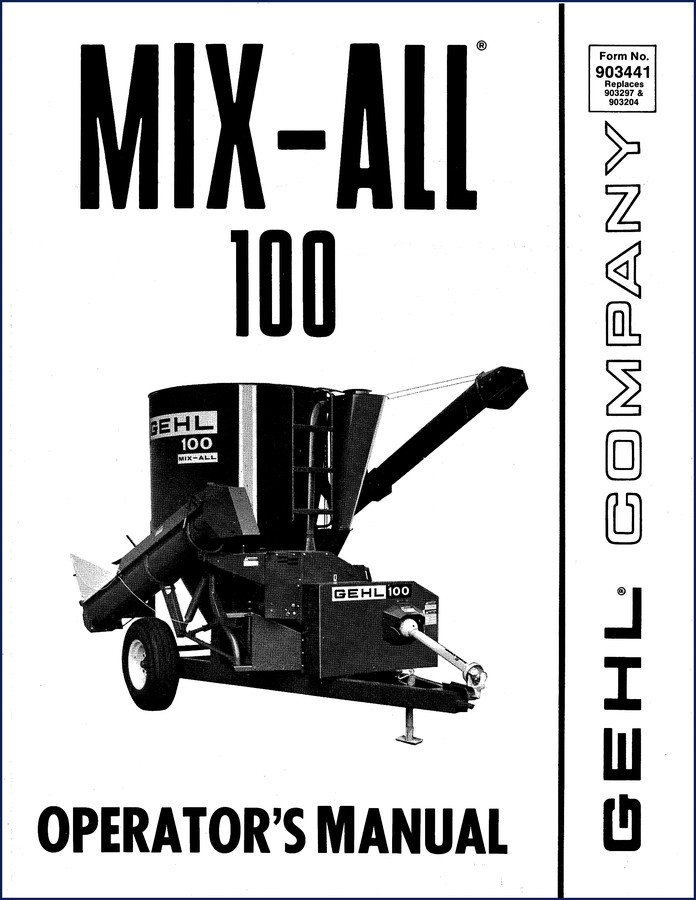 GEHL MIX-ALL 100 Operators Manual - Factory OEM 68-page manual cover with decals and control diagrams