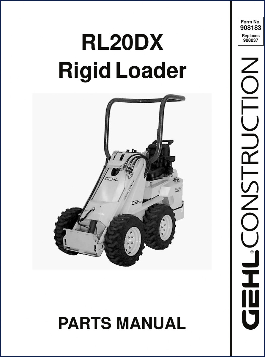 GEHL RL20DX Rigid Loader Parts Catalog cover page showing model number and OEM documentation