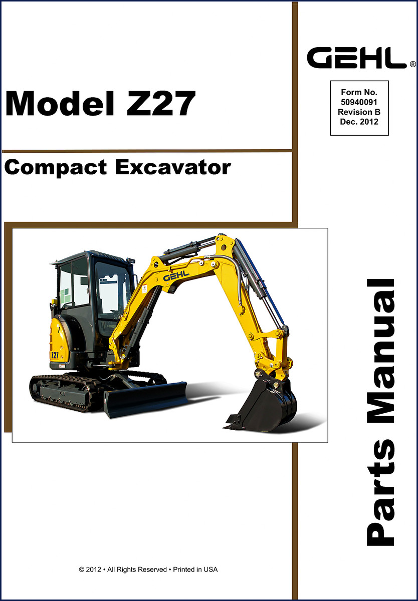 GEHL Z27 2012 Parts Catalog cover showing compact excavator parts manual with exploded diagram