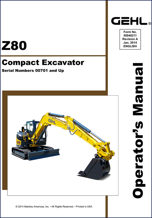 GEHL Z80 compact excavator operators manual 2012 cover page