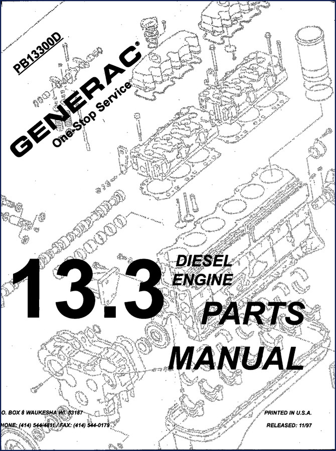 Generac 13.3 Diesel Engine Parts Manual 1997 Cover