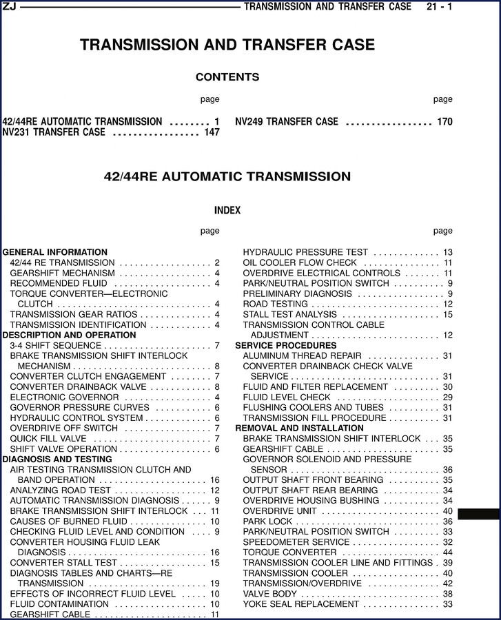 General Motors 42/4RE NV249 Technical Manual cover showing transmission cutaway and transfer case diagram