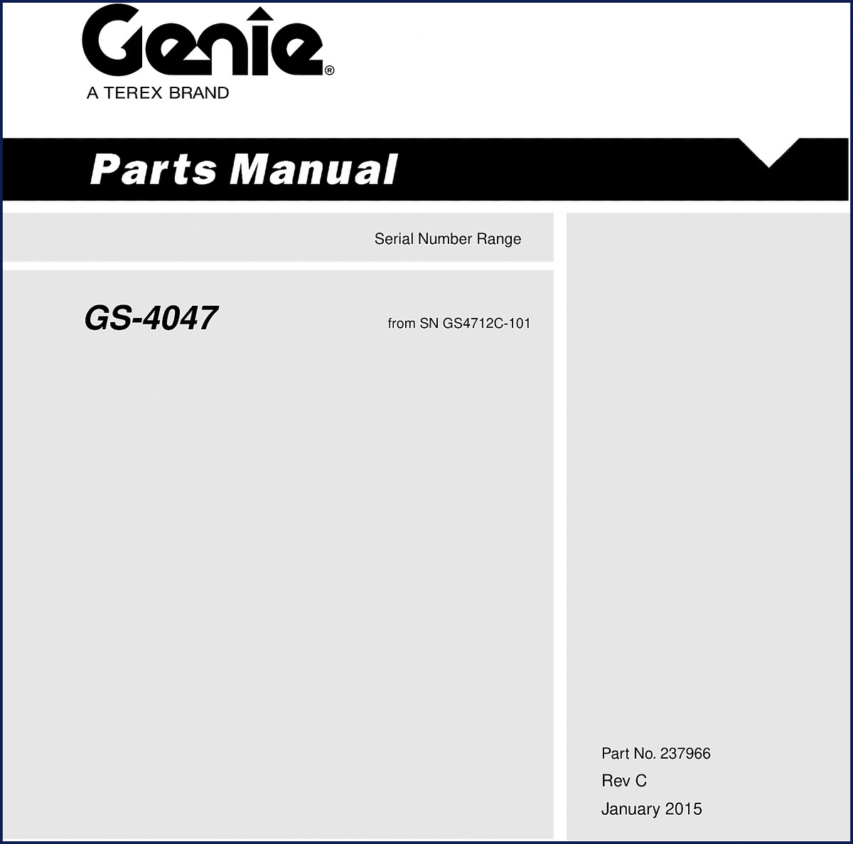 Genie GS-4047 2015 Parts Catalog cover page – factory OEM parts manual