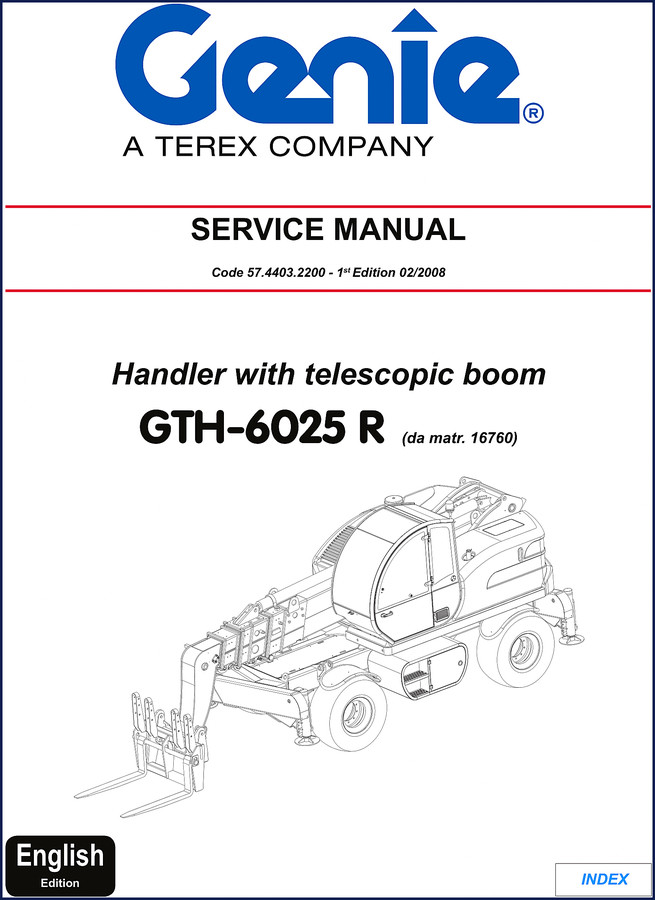 2008 Genie GTH-6025 Service Manual cover showing telehandler and OEM documentation