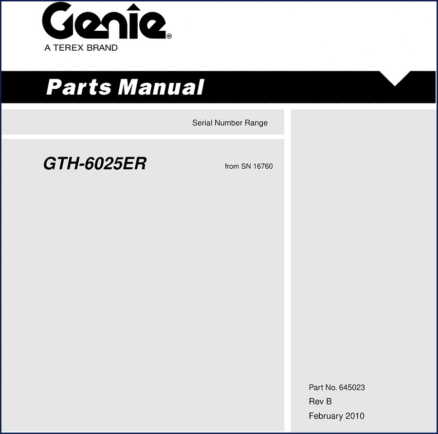 Genie GTH-6025ER 2010 Parts Catalog cover showing model and serial number range