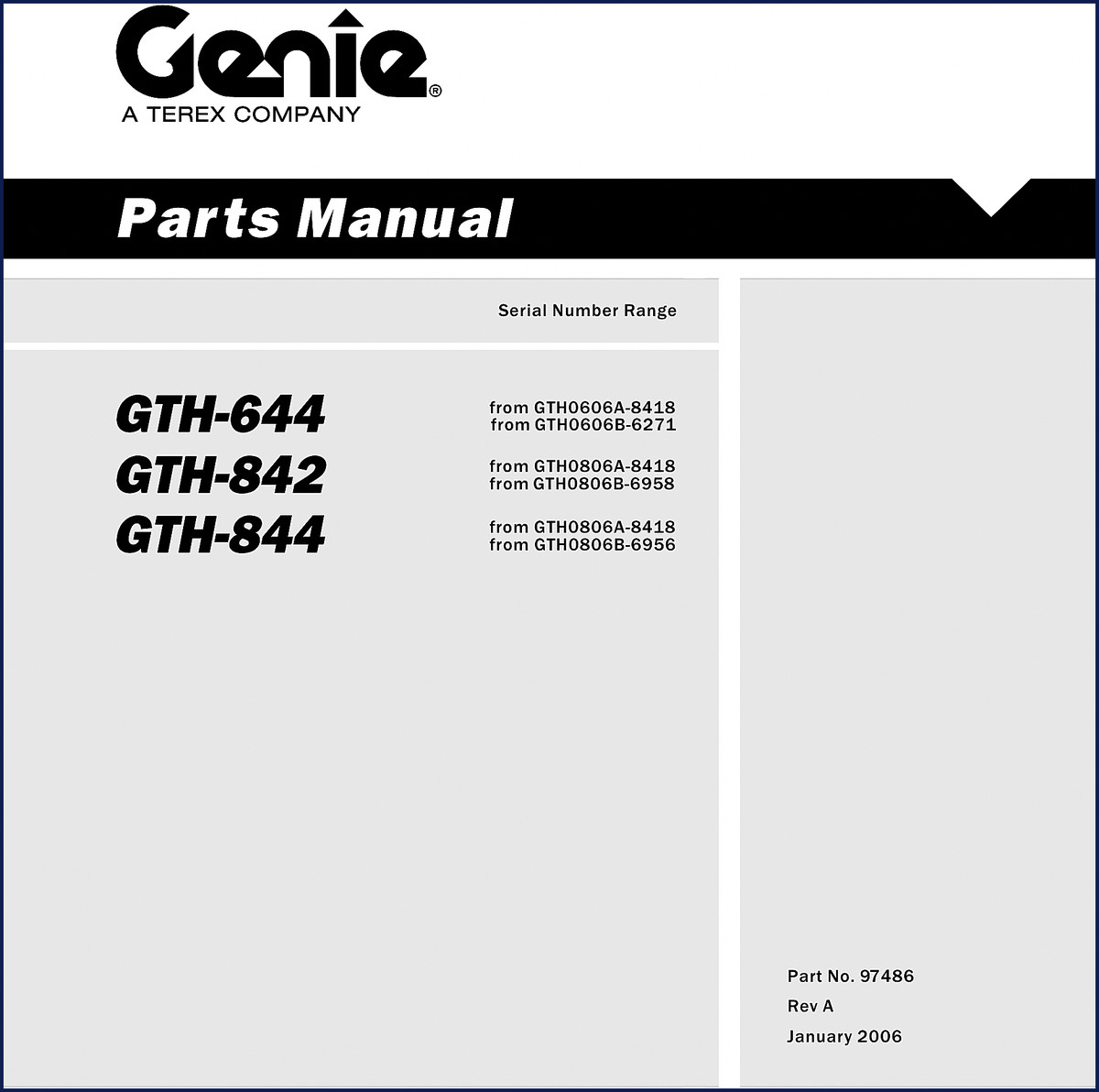 Genie GTH-644 GTH-842 GTH-844 2006 Parts Catalog cover