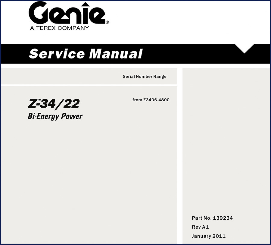 Genie Z-34/22 2011 Service Manual cover showing machine and title