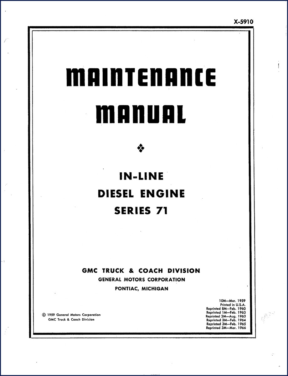 1959 GMC Series 71 Diesel Engine Service Manual cover – 204 pages OEM