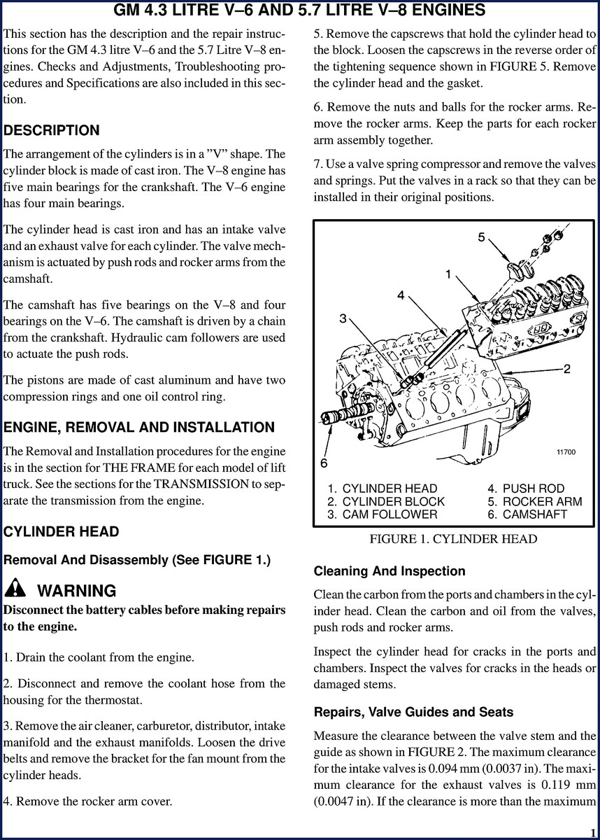 Gmdat 4.3 and 5.7 Service Manual – 23-page factory OEM document covering engine removal, cylinder head, lubrication system, and torque specs