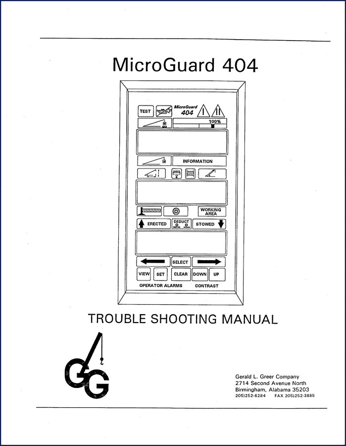 Greer 404 Troubleshooting Manual cover - OEM factory diagnostics for MicroGuard 404 crane controller