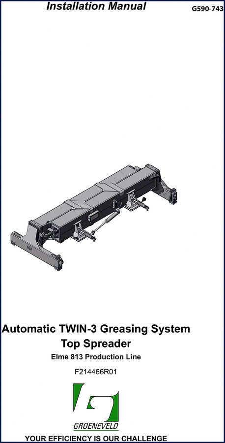 Groeneveld TWIN-3 Automatic Greasing System Installation Manual cover for Elme 813 Production Line 50 pages