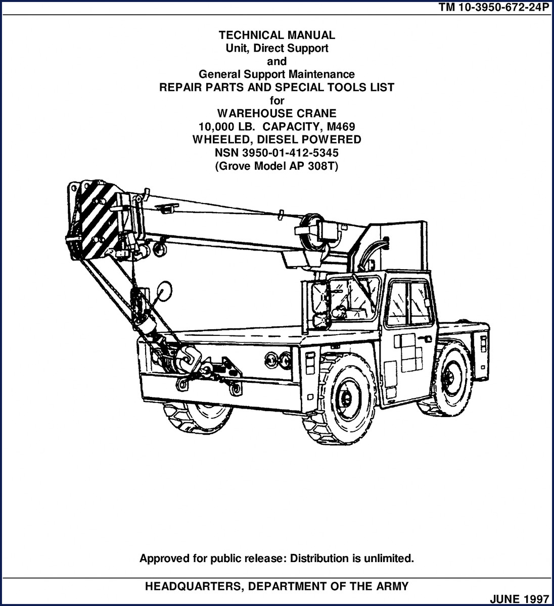 Grove AP 308T 1997 Technical Manual cover – US Army TM 10-3950-672-24P