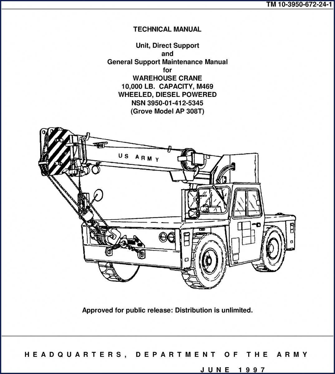 Cover of the Grove AP 308T M469 1997 Technical Manual – US Army TM-10-3950-672-24-1
