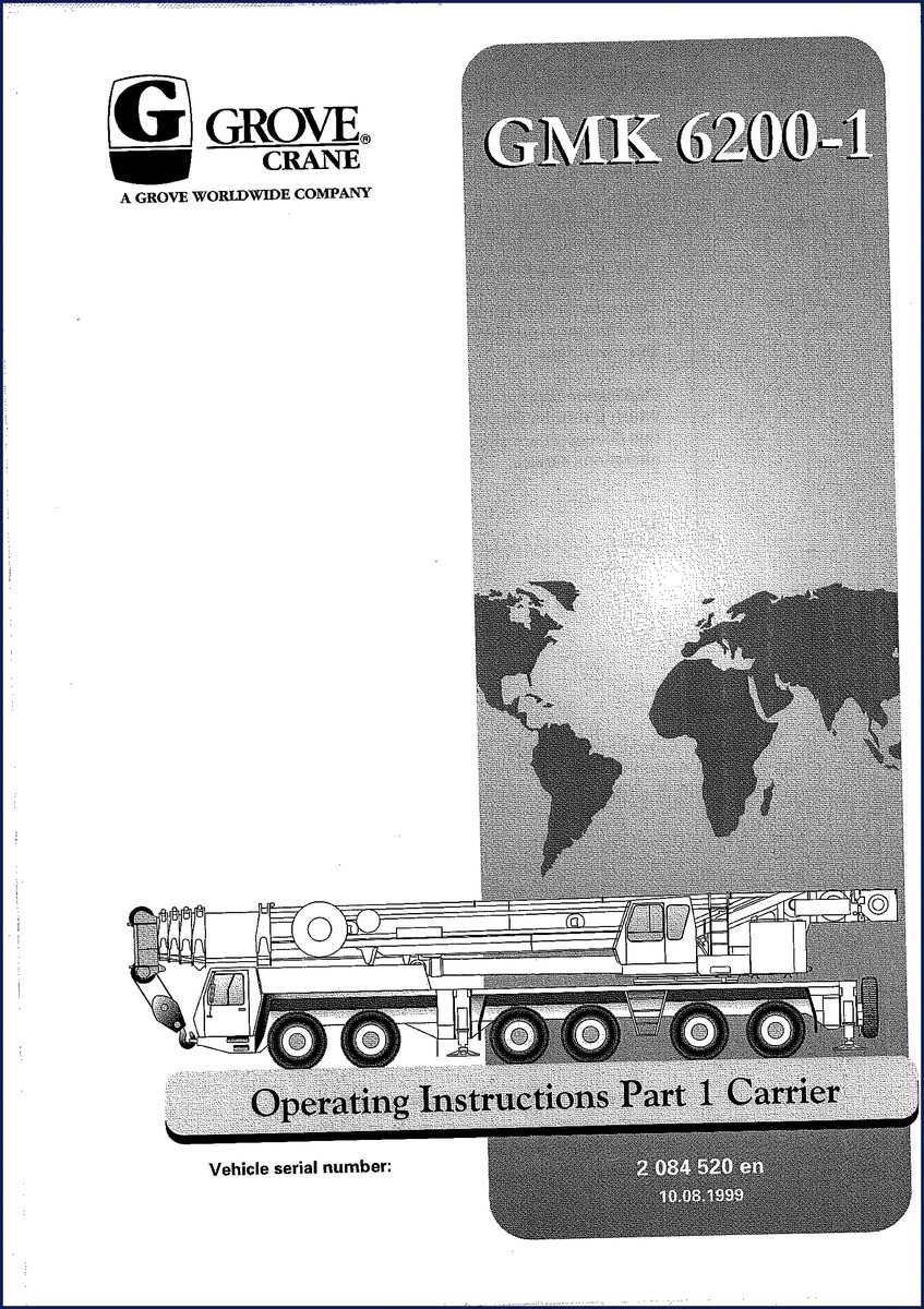 Grove GMK 6200-1 1999 Operators Manual cover – factory OEM document for carrier operating instructions