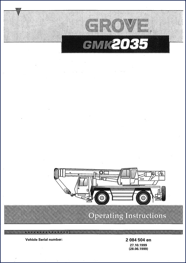 Grove GMK2035 1999 User Manual cover with operating instructions and serial number indicator