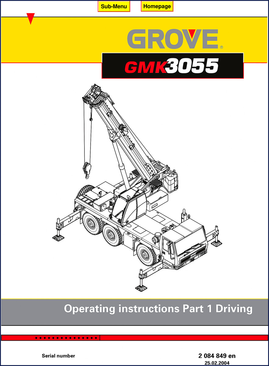 Grove GMK3055 2004 Operators Manual cover showing truck crane