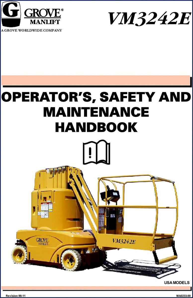 Grove VM3242E Operators Manual cover page with safety warnings
