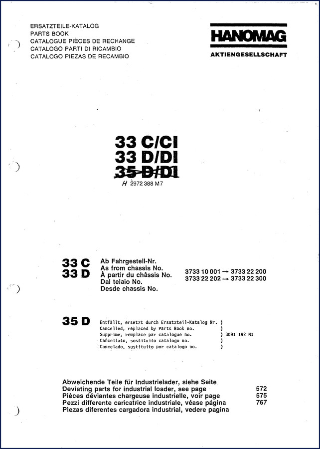 Hanomag 33C 33CI 33D 33DI Parts Catalog cover page 972 pages