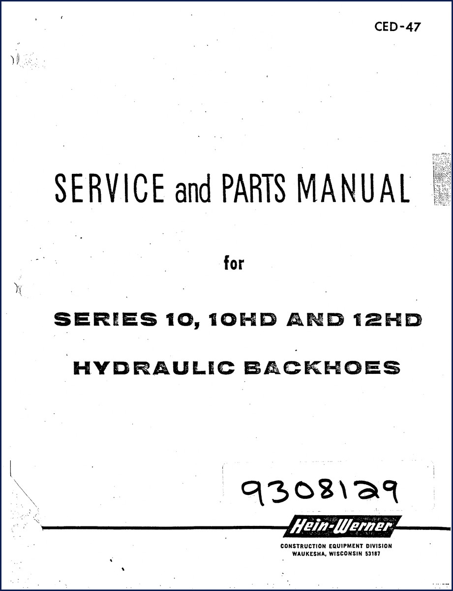 Hein-Werner Series 10, 10HD, 12HD Service Manual cover - factory OEM scan