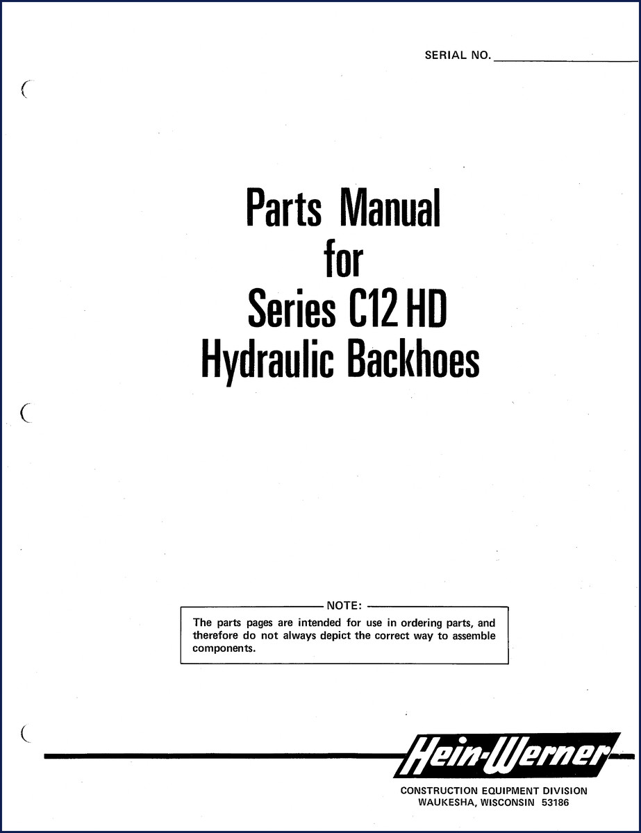 Hein-werner C12 HD Parts Catalog cover – 127-page factory parts manual for hydraulic backhoe