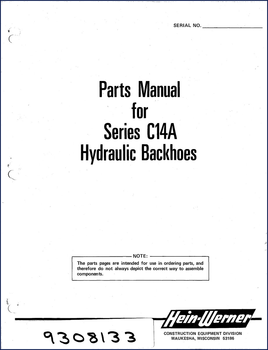 Hein-Werner C14A Parts Catalog cover – factory parts manual for hydraulic backhoe