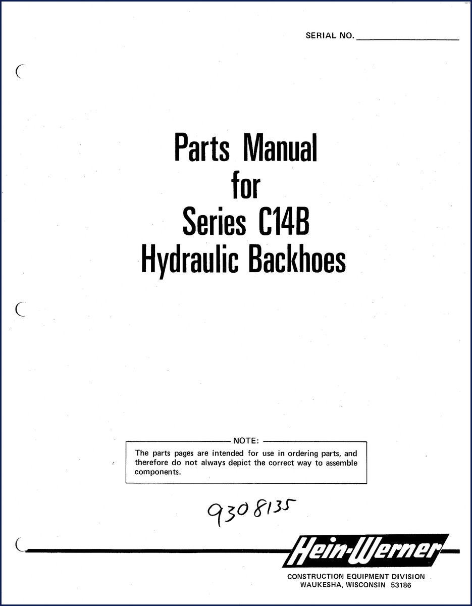 Hein-Werner C14B Parts Catalog – 99-page factory OEM parts breakdown for hydraulic backhoes