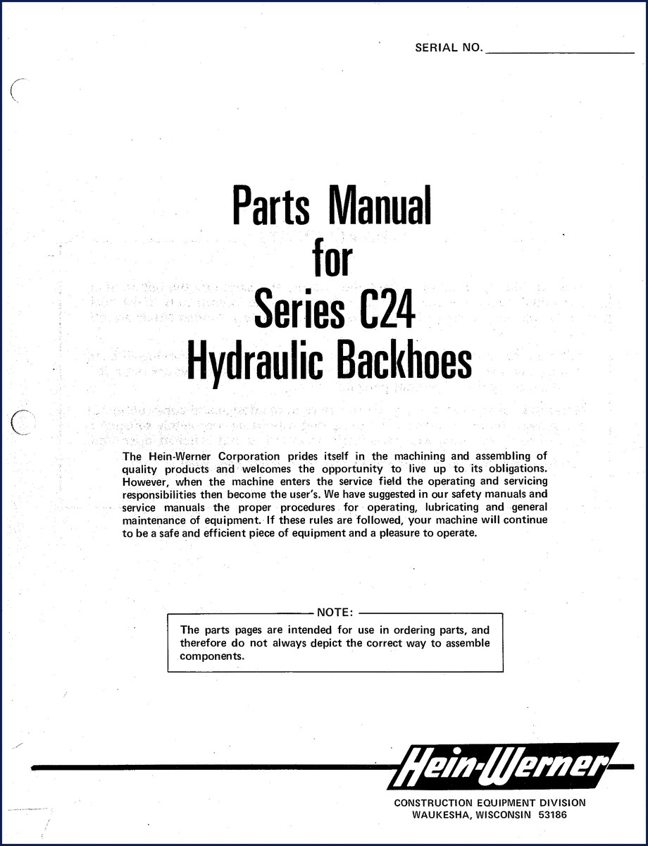 Hein-Werner C24 Parts Catalog cover page showing backhoe model and manual title