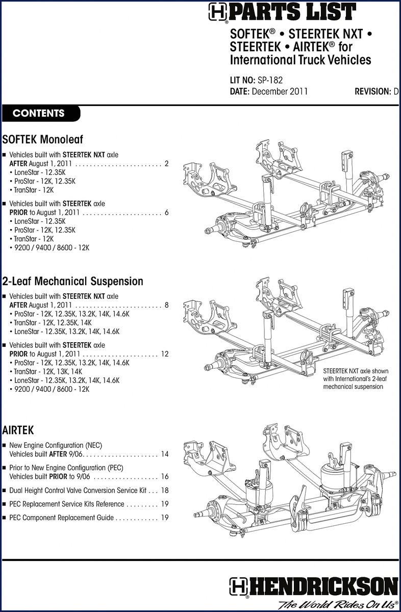 Hendrickson LoneStar, ProStar, TranStar, 9200, 9400 2011 Parts Catalog cover