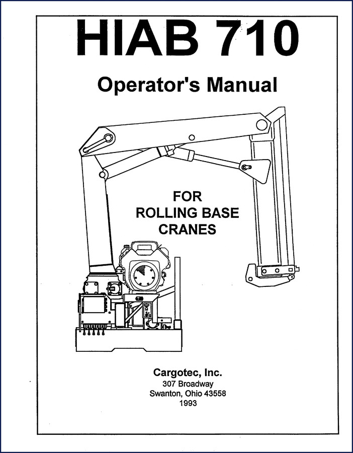 HIAB 710 1993 Operators Manual cover page showing rolling base crane diagram