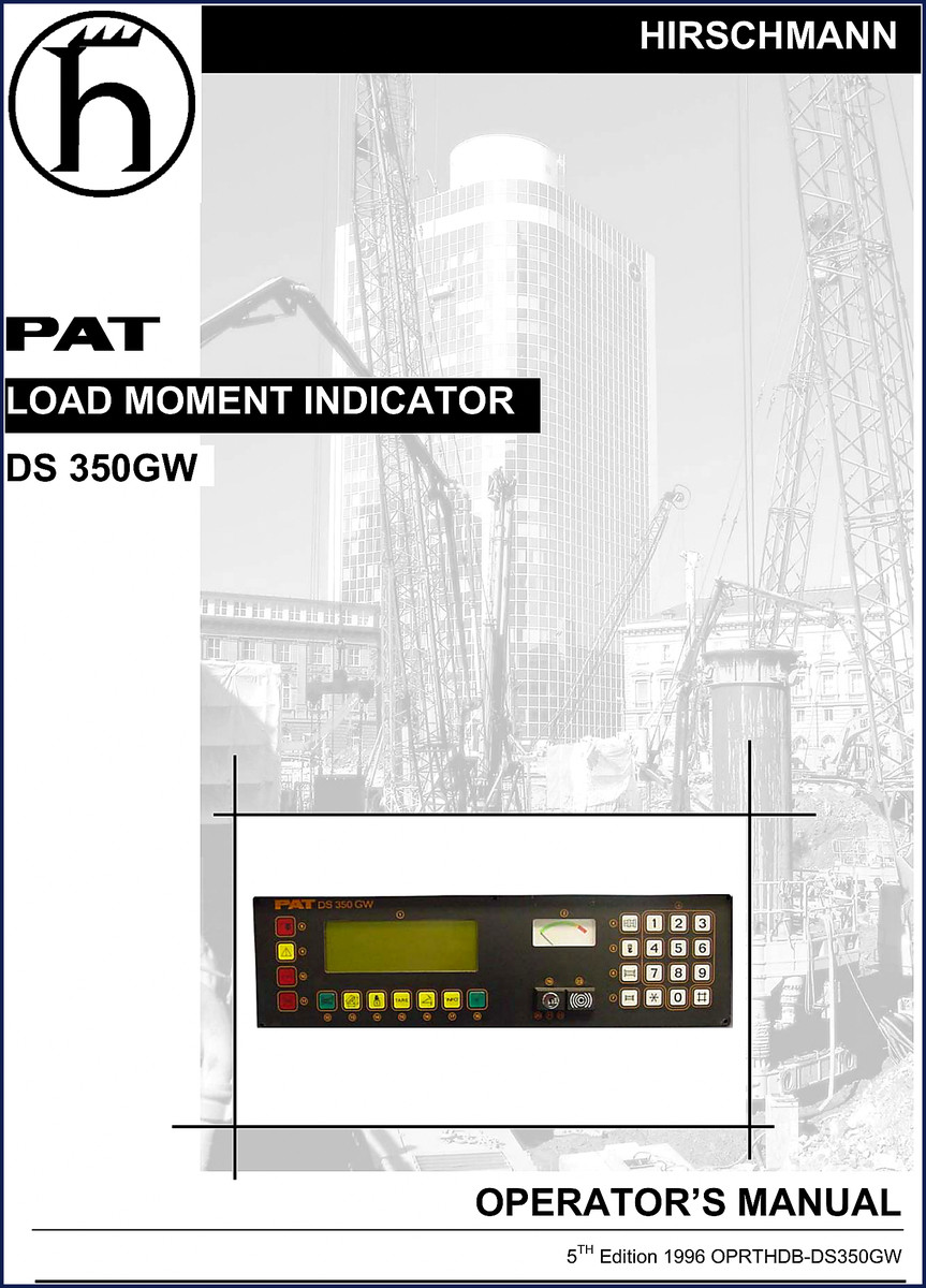 Hirschmann DS 350GW 1996 Operators Manual cover - load moment indicator factory OEM manual