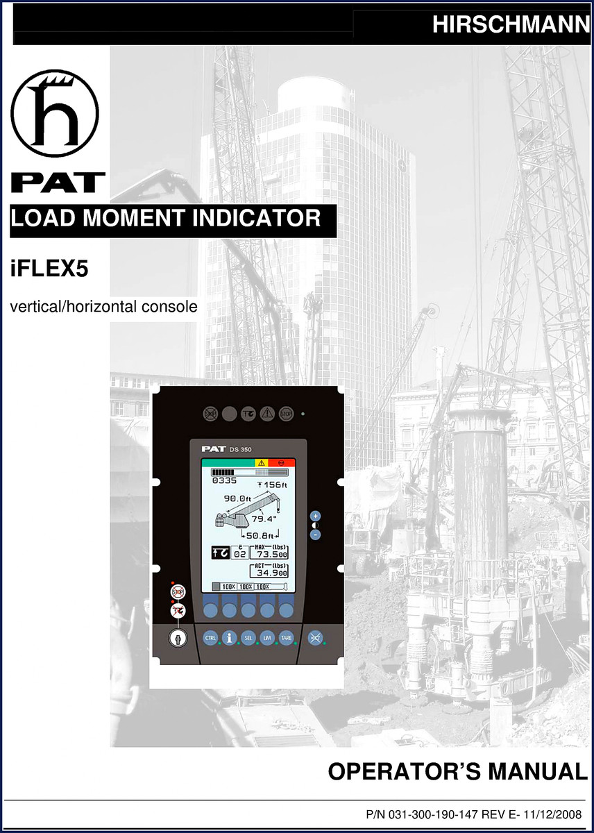 Hirschmann PAT DS 350 IFLEX5 2008 Operators Manual cover - load moment indicator setup