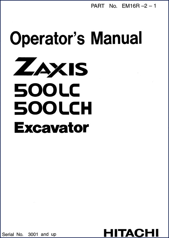Fiat-hitachi 500LC 500LCH 2004 Operators Manual cover – factory OEM excavator manual