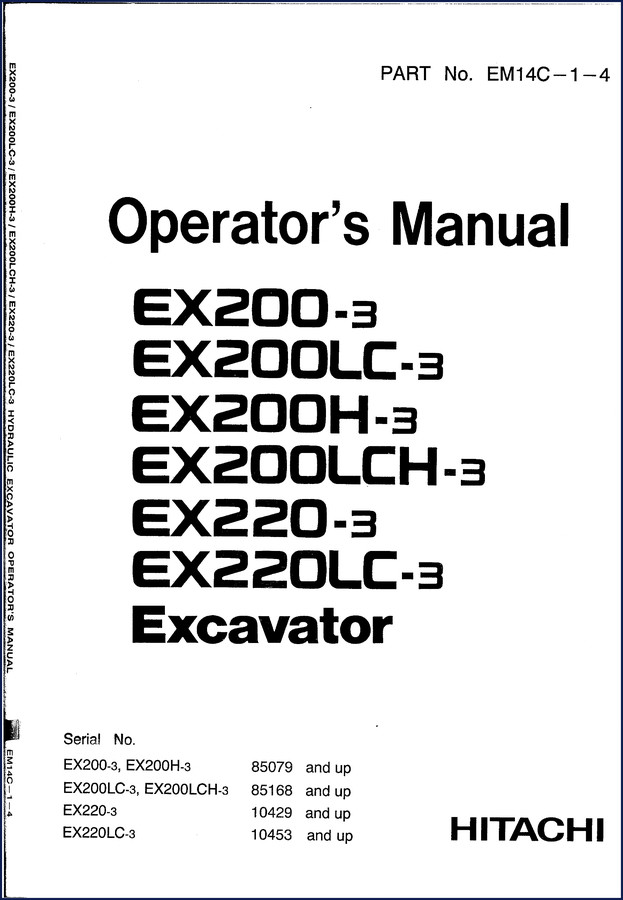 1995 Fiat Hitachi EX200-3 excavator operators manual cover - 213 pages OEM factory document
