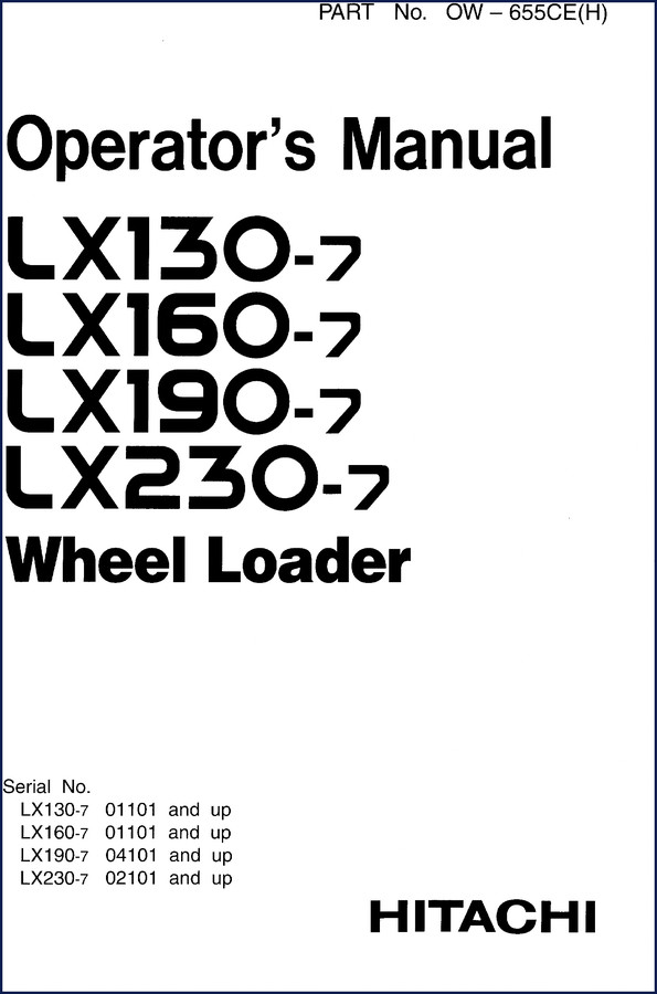 Hitachi Sumitomo LX130-7 LX160-7 LX190-7 LX230-7 Operators Manual cover page factory OEM 168 pages