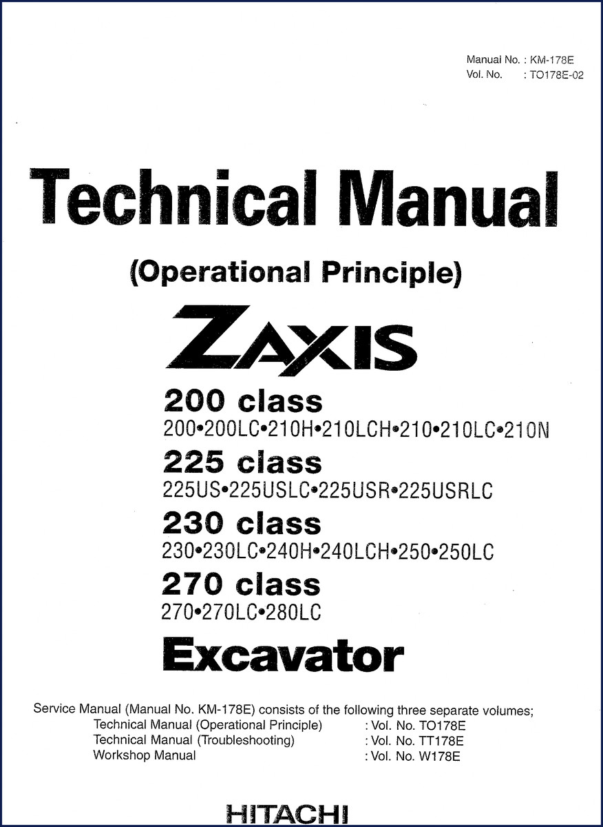 Hitachi Sumitomo 200/210/200LC/210H/210LCH Technical Manual cover page