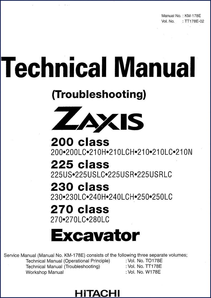 Hitachi Sumitomo ZAXIS 200/210/200LC/210H/210LCH Troubleshooting Manual cover - factory OEM document