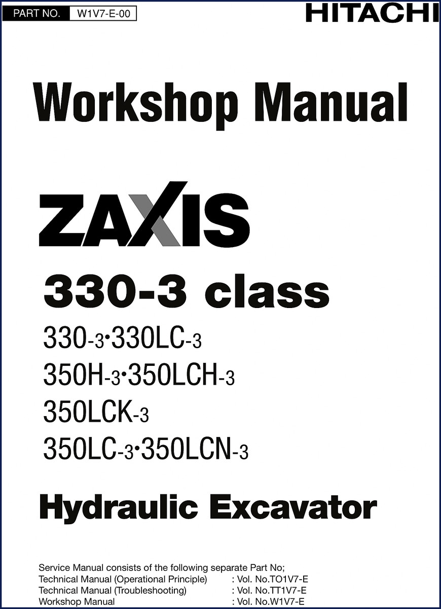 Hitachi Sumitomo 330-3 350H-3 Workshop Manual cover page showing ZAXIS 330-3 class hydraulic excavator