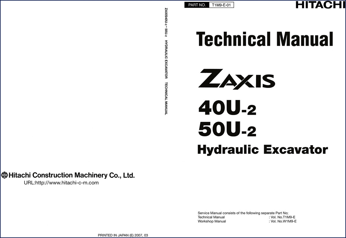 Hitachi Sumitomo Zaxis 40U-2 50U-2 2007 Technical Manual cover
