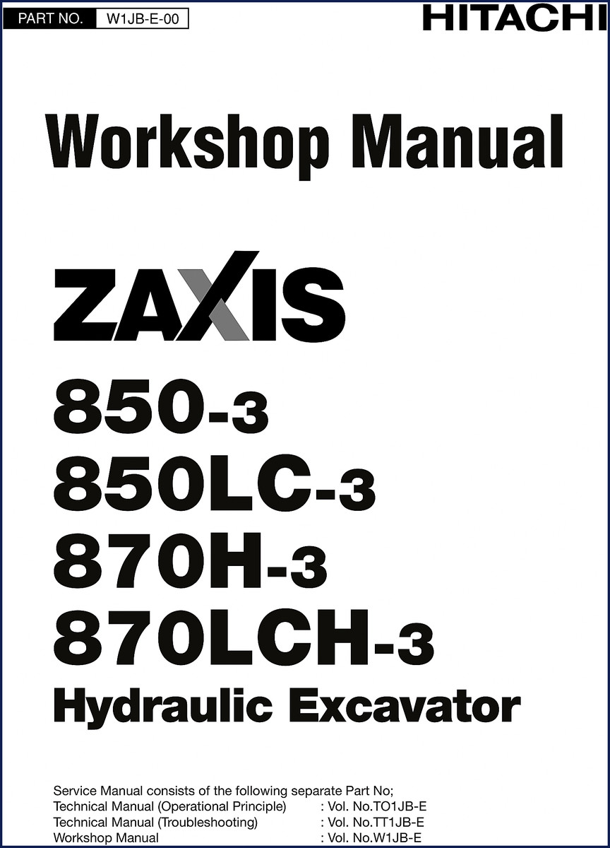 Hitachi Sumitomo 850-3 850LC-3 870H-3 870LCH-3 Workshop Manual cover - 554 pages OEM factory document