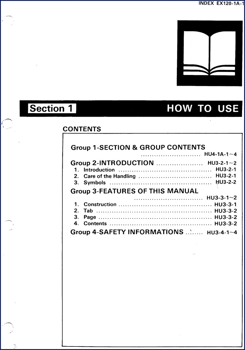 Hitachi Sumitomo EX120-1A Service Manual cover page showing excavator model and document type