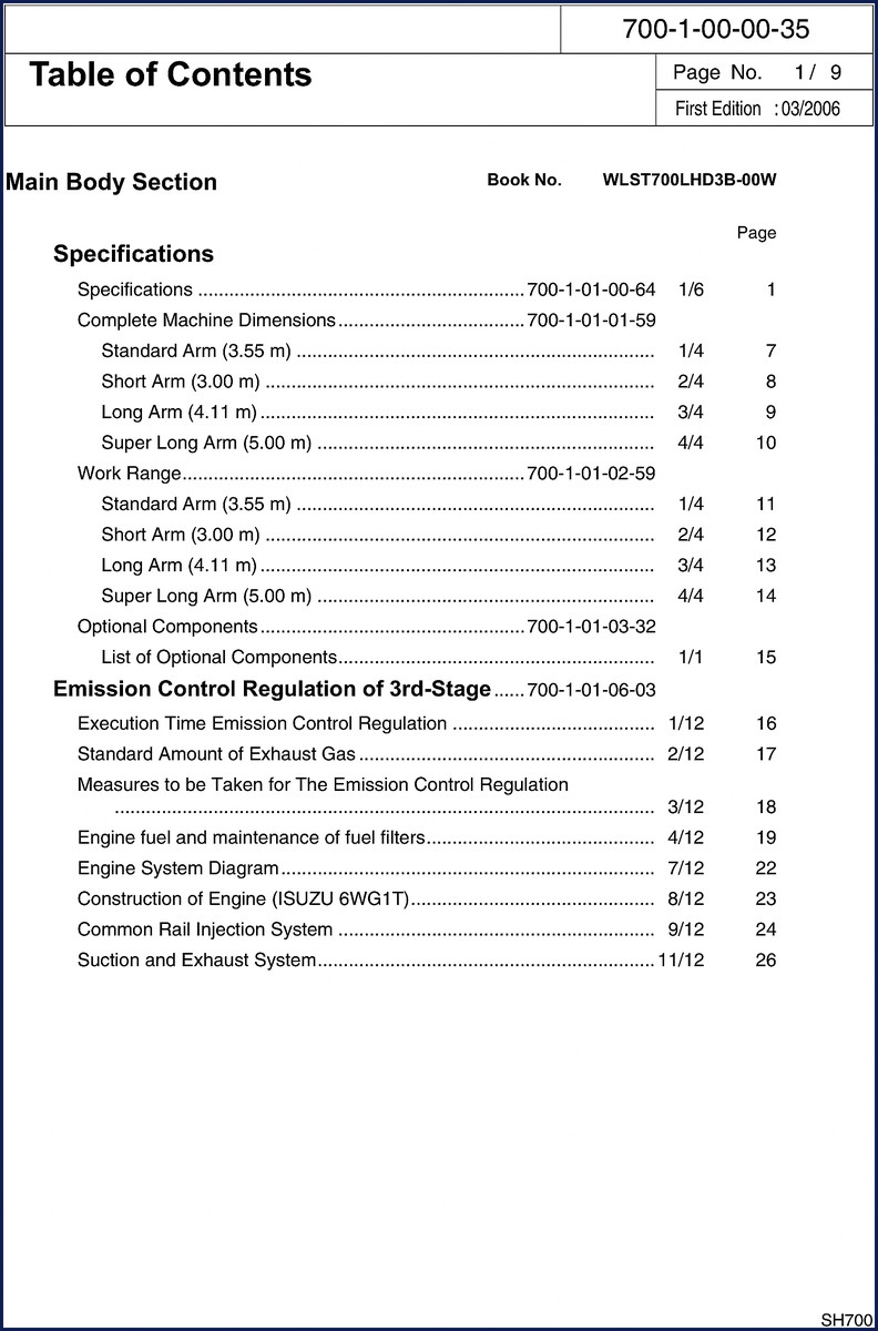 2006 Hitachi Sumitomo SH700 factory workshop manual front cover showing excavator and OEM logo